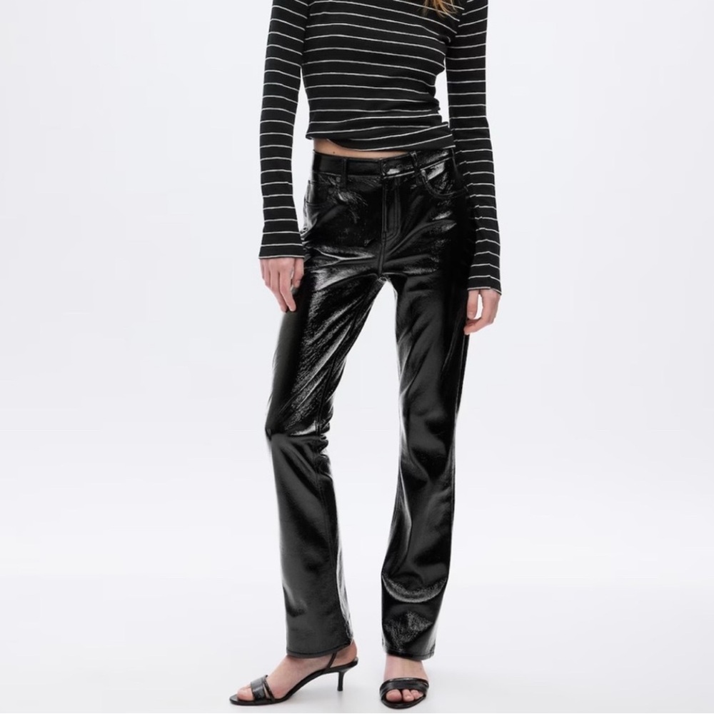 Gap Mid Rise Vegan Patent Leather Baby Boot Pants in Black Size 26 / 2P NWT
